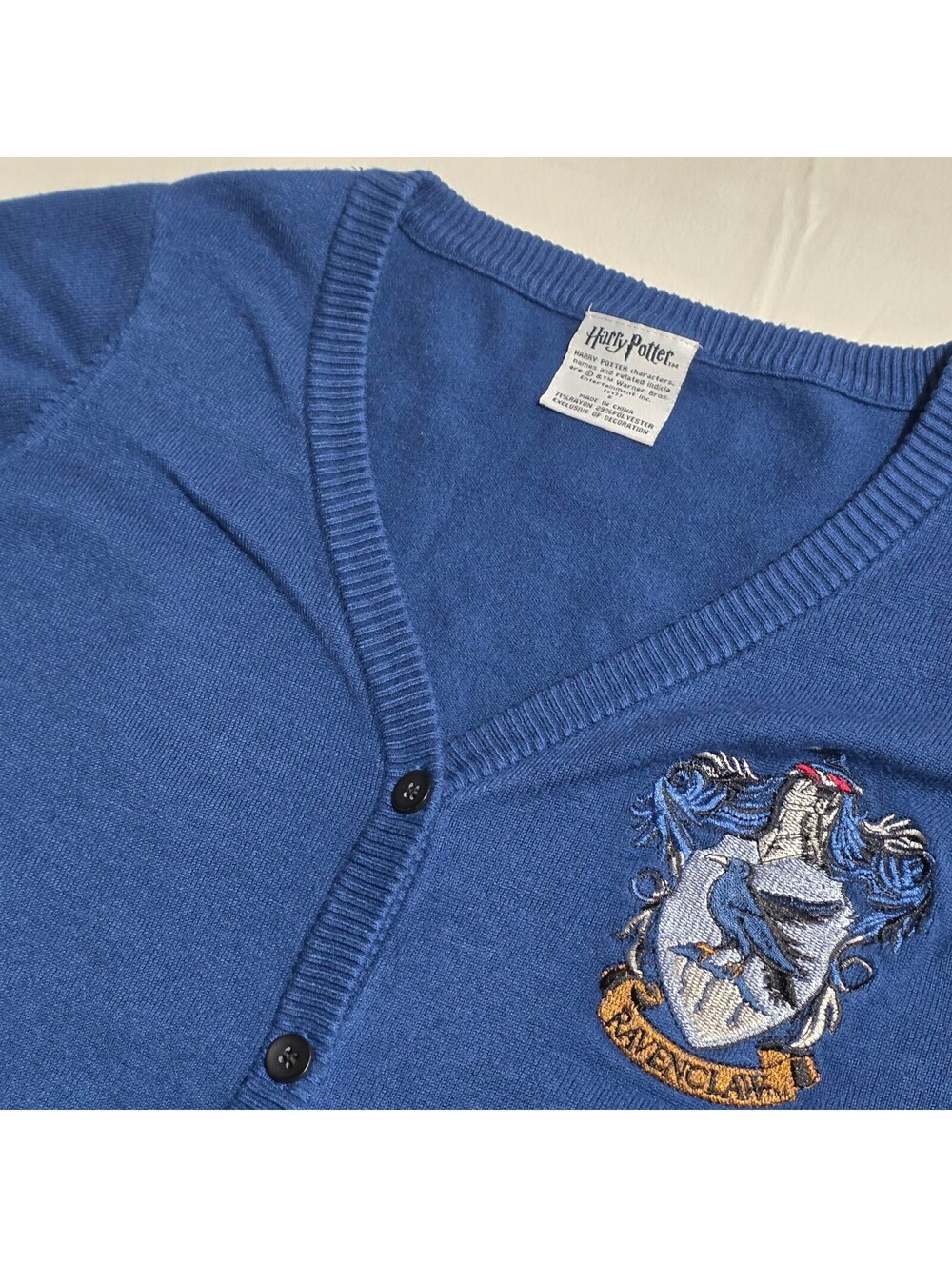 Harry Potter Ravenclaw Crest Blue Cardigan Sweater Size S Rayon Polyester
